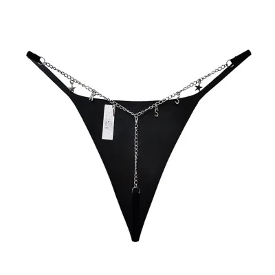 Women Fashion Sexy Solid Color Lace Chain Thong