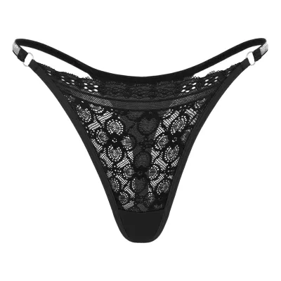 Women Fashion Sexy Solid Color Lace Stitching Low Waist Thong Panties