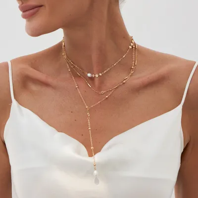 Women Fashion Elegant Y-Shaped Imitation Pearl Pendant Necklace