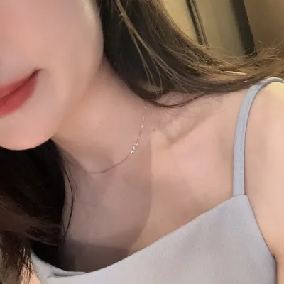 Women Fashion Simple Round Zircon Clavicle Chain Necklace Copper