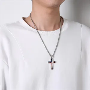 Men Stainless Steel Flag Cross Pendant Necklace Geometric Simple