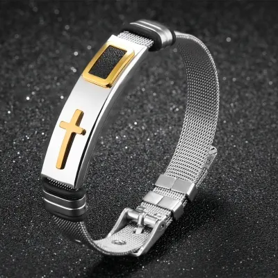 Men Fashion Casual Stainless Steel Cross Bracelet