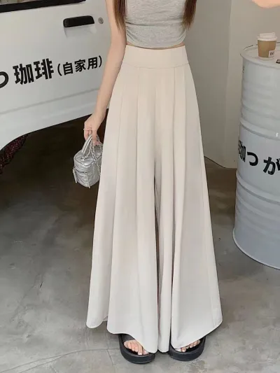 Women Casual High Waist Wide Leg Culottes Pants