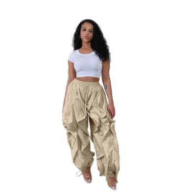 Women Casual Solid Color Lace Bloomers Leg Pants