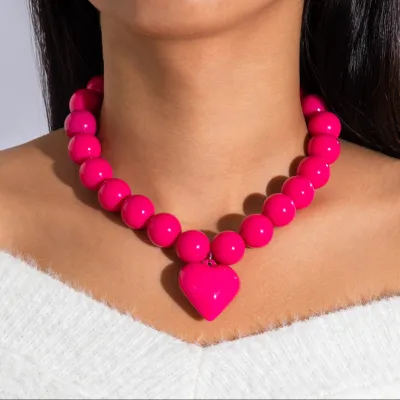 Exaggerated Big Bead Heart Punk Acrylic Necklace