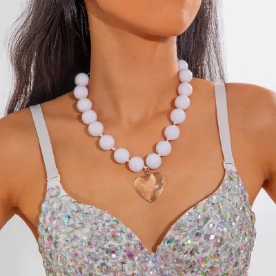 Exaggerated Big Bead Heart Punk Acrylic Necklace