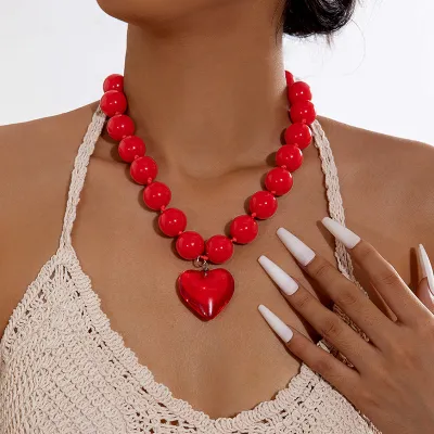 Exaggerated Big Bead Heart Punk Acrylic Necklace