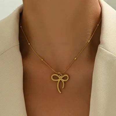 Chic Copper Bow Pendant Necklace Fresh And Sweet