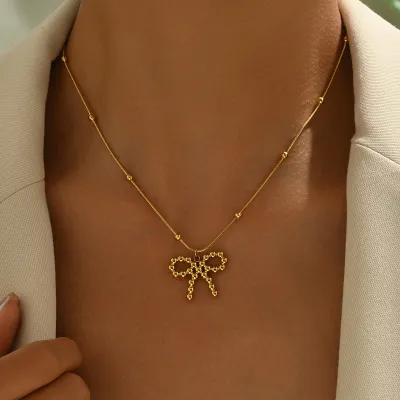 Chic Copper Bow Pendant Necklace Fresh And Sweet
