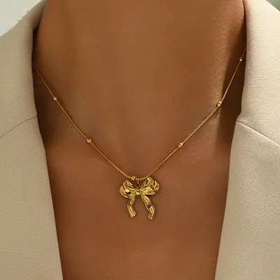 Chic Copper Bow Pendant Necklace Fresh And Sweet