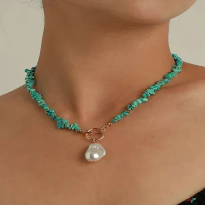Simple Beaded Imitation Pearl Pendant Necklace