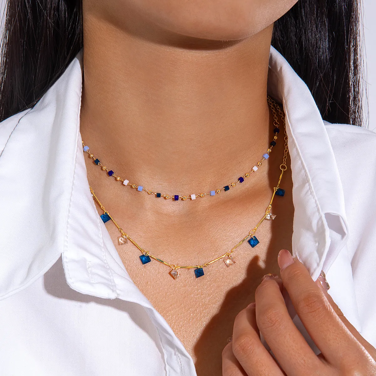 Fashion Multicolor Rhinestone Tassel Multilayer Alloy Necklace