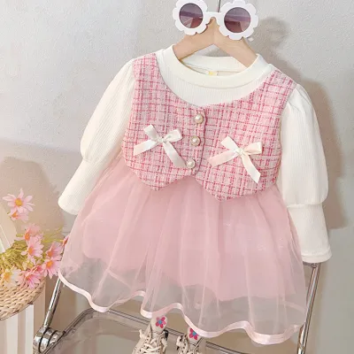 Wholesale Kids Toddler Girls Cute Cartoon Stripe Short Sleeve Dress