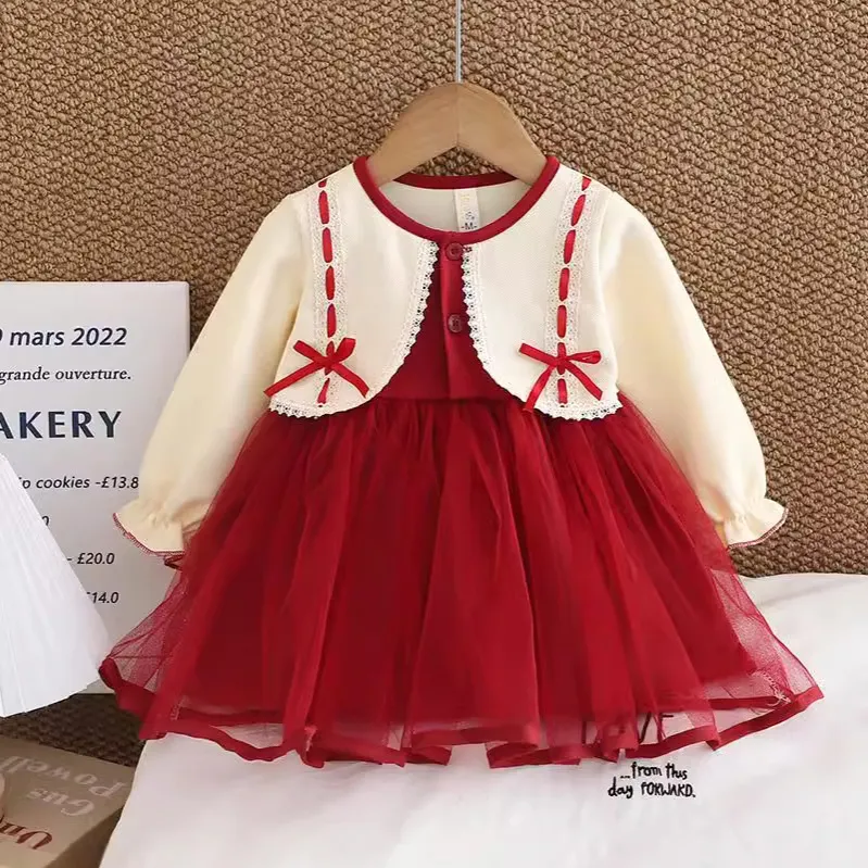 Girls Fashion Mesh Splicing Long-Sleeve Princess Dress