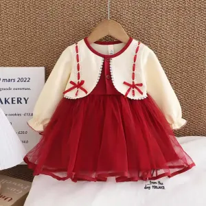 Girls Fashion Mesh Splicing Long-Sleeve Princess Dress