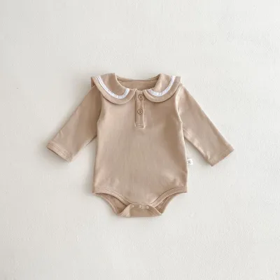Baby Boys and Girls Fashion Contrast Color Lapel Long Sleeve Cotton Rompers