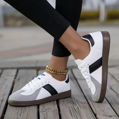 Men Fashion Casual Contrast Color Lace-Up Flat Sneakers