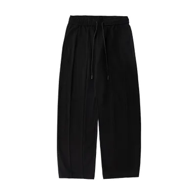 Men Casual Solid Color Loose Cotton Pants Mid-Waist Straight