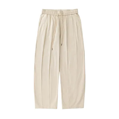 Men Casual Solid Color Loose Cotton Pants Mid-Waist Straight