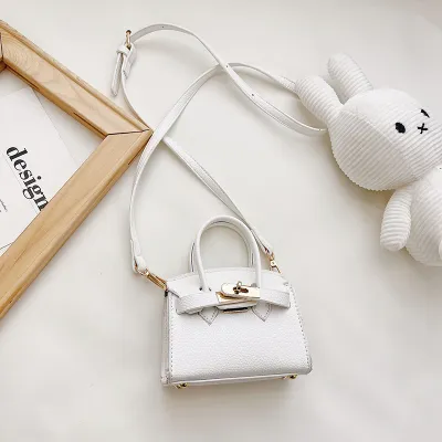 Children's Fashion Solid Color PU Leather Crossbody Bag for Girls