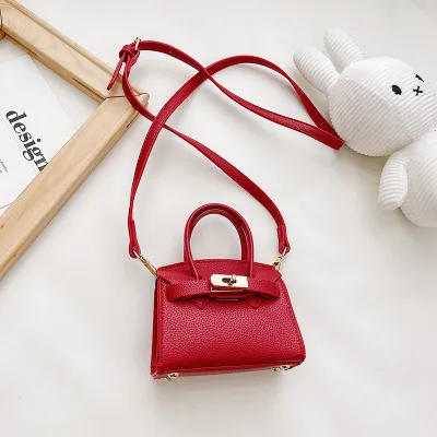 Children's Fashion Solid Color PU Leather Crossbody Bag for Girls