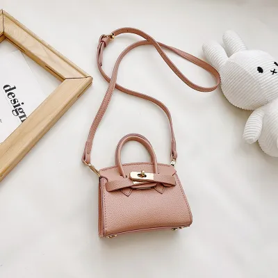 Children's Fashion Solid Color PU Leather Crossbody Bag for Girls