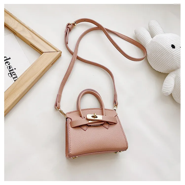 Children's Fashion Solid Color PU Leather Crossbody Bag for Girls