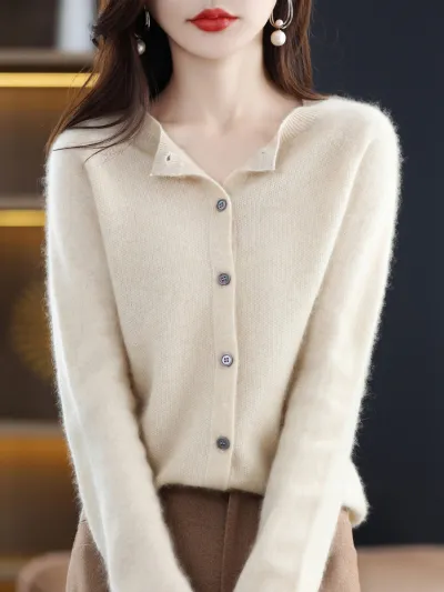 Women Casual Solid Color Knitted Round Neck Long Sleeve Loose Coat