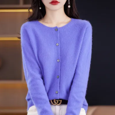 Women Casual Solid Color Knitted Round Neck Long Sleeve Loose Coat