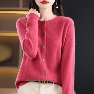 Women Casual Solid Color Knitted Round Neck Long Sleeve Loose Coat