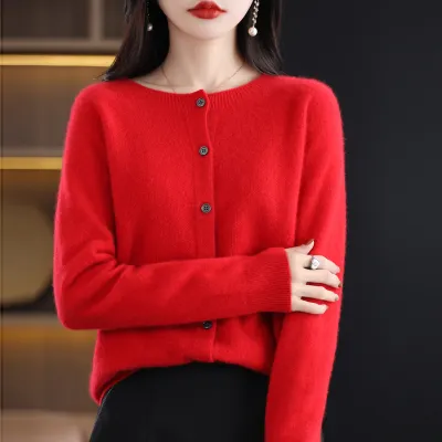 Women Casual Solid Color Knitted Round Neck Long Sleeve Loose Coat