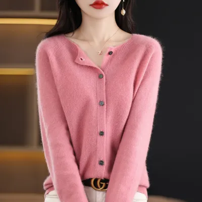 Women Casual Solid Color Knitted Round Neck Long Sleeve Loose Coat