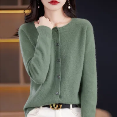 Women Casual Solid Color Knitted Round Neck Long Sleeve Loose Coat