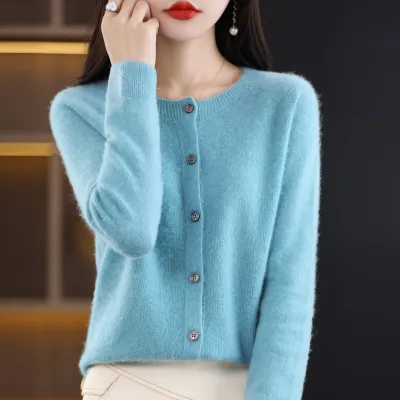 Women Casual Solid Color Knitted Round Neck Long Sleeve Loose Coat