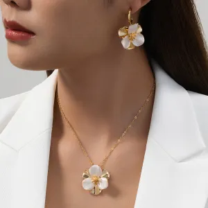 Women Fashion Natural Multicolor Drop Oil Floral Earrings Necklace Set