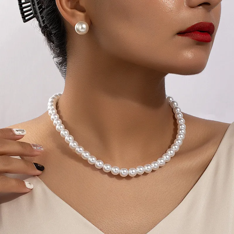 Women Fashion Elegant Imitation Pearl Earrings Necklace Set