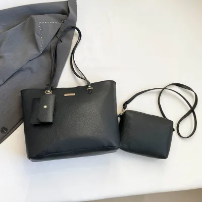 Women Fashion Simple Large Capacity PU Tote Bag Three-Piece Set Shoulder Bag