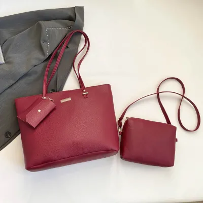Women Fashion Simple Large Capacity PU Tote Bag Three-Piece Set Shoulder Bag