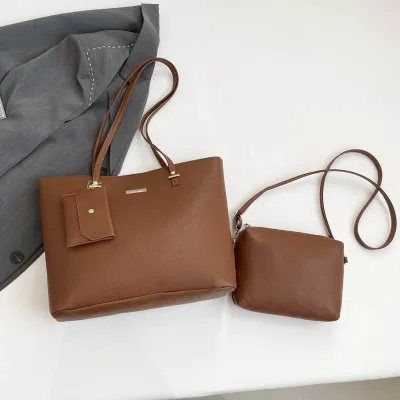 Women Fashion Simple Large Capacity PU Tote Bag Three-Piece Set Shoulder Bag