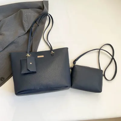 Women Fashion Simple Large Capacity PU Tote Bag Three-Piece Set Shoulder Bag