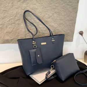 Women Fashion Simple Large Capacity PU Tote Bag Three-Piece Set Shoulder Bag