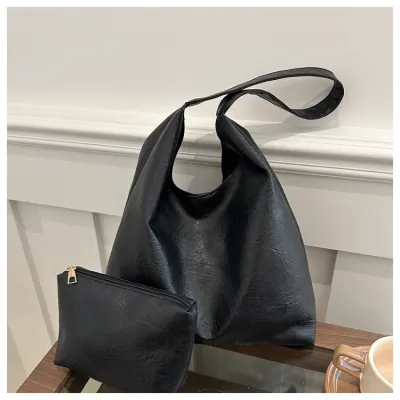 Women Retro Solid Color Large Capacity Tote Bag Two-Piece Shoulder Bag Set