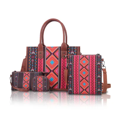Women Fashion Boho Canvas Large Capacity Tote Bag Four-Piece Set