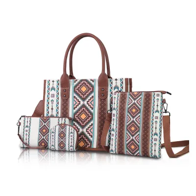 Women Fashion Boho Canvas Large Capacity Tote Bag Four-Piece Set
