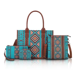 Women Fashion Boho Canvas Large Capacity Tote Bag Four-Piece Set
