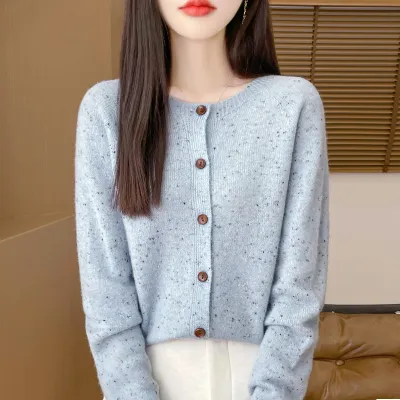 Women Casual Autumn Winter Round Neck Long Sleeve Knitted Coat