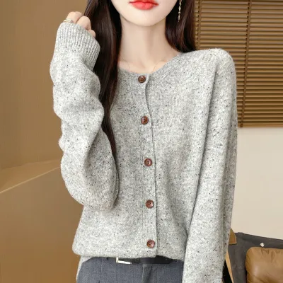 Women Casual Autumn Winter Round Neck Long Sleeve Knitted Coat