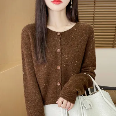 Women Casual Autumn Winter Round Neck Long Sleeve Knitted Coat