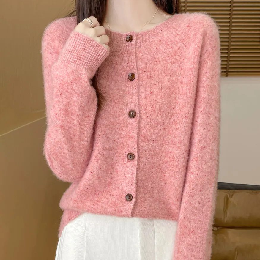 Women Casual Autumn Winter Round Neck Long Sleeve Knitted Coat