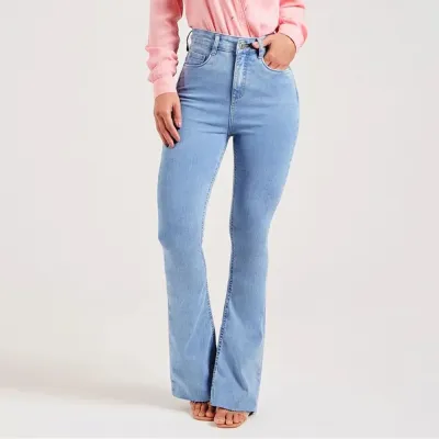 Women Fashion Casual Solid Color Slim Fit Stretch Flared Jeans